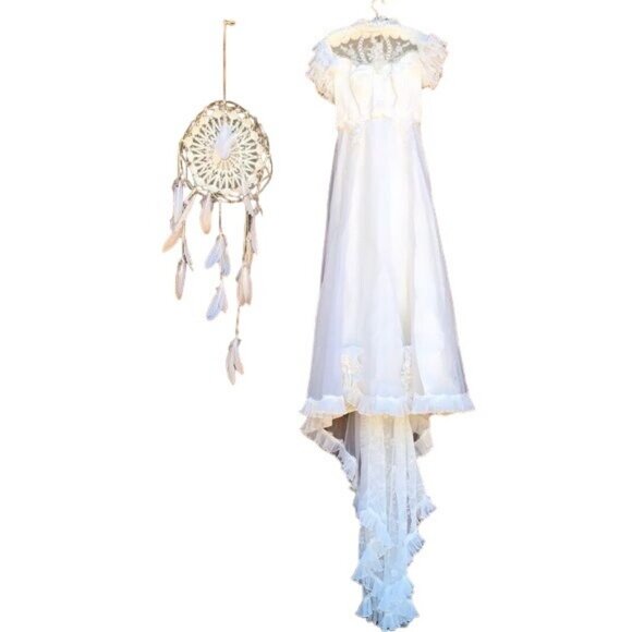 Vintage Handmade White Lace Wedding Dress 1985 Ruffles Cottage Core 4/6 - Picture 5 of 16